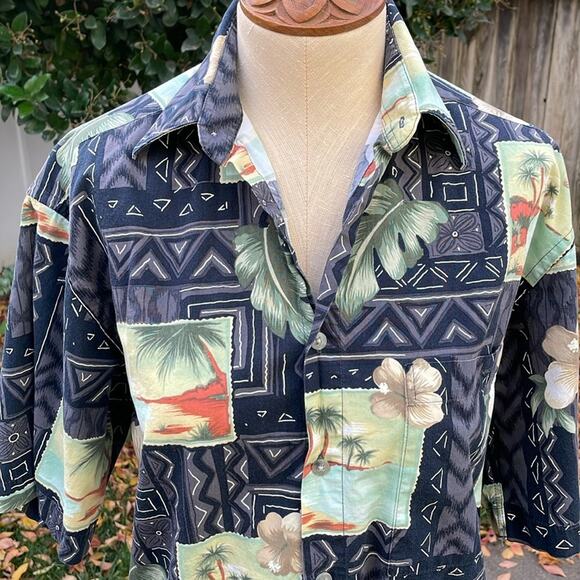 Moda Campia Surfer Tiki Aloha Lounge Wear Hawaiian Button Up Shirt Mens's Small - Picture 2 of 9